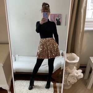 COPPER SEQUIN SKIRT STRETCH WAIST POCKETS LINED EXTRA SMALL METALLIC Q MACK